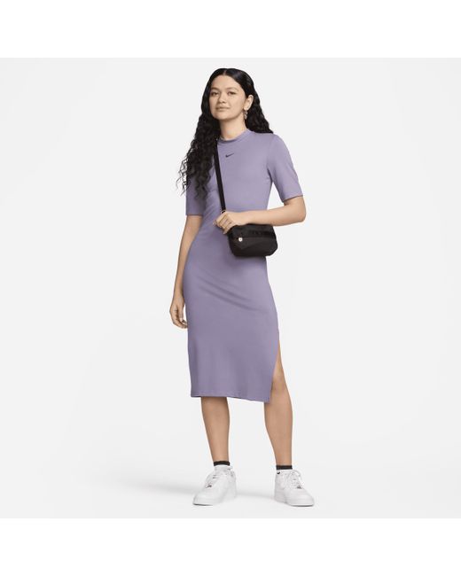 Nike Purple Sportswear Essential Tight Midi Dress Nylon