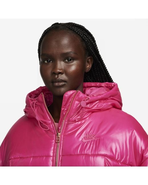 Nike Pink Sportswear Classic Puffer Shine Therma-fit Loose Jacket Polyester