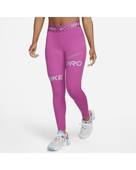Nike Pink Pro Mid-rise Full-length Graphic Training Leggings