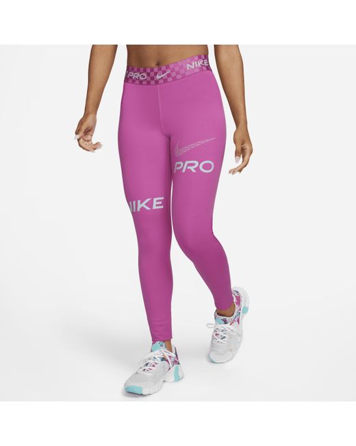 Nike Pro Lange trainingslegging Met Graphic En Halfhoge Taille in het Pink