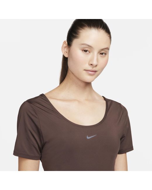 Nike Black One Classic Dri-fit Short-sleeve Cropped Twist Top Polyester