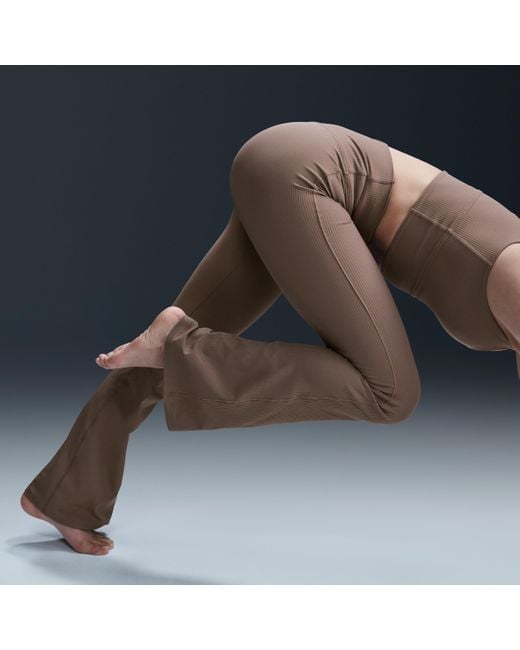 Nike Blue Zenvy Rib Gentle-Support High-Waisted Flared Leggings