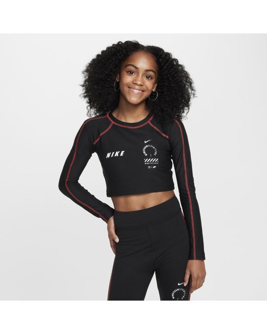 Nike Black Sportswear Girls' Long-sleeve Crop Top Polyester