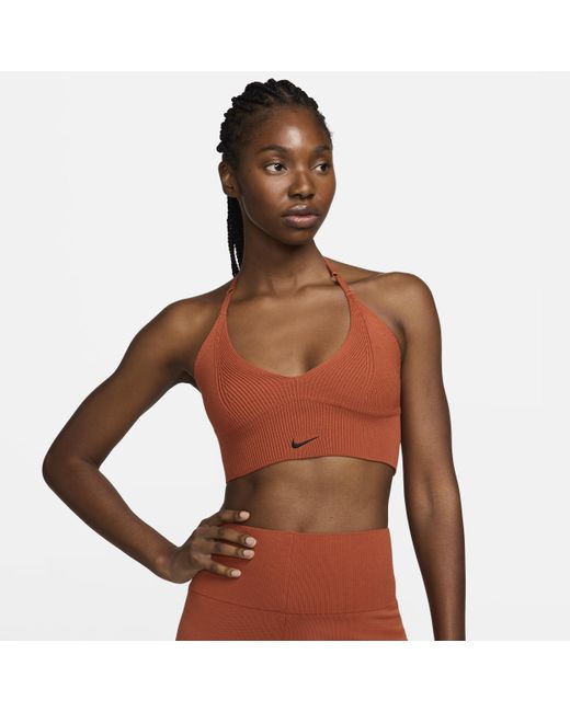 Nike Brown Sportswear Chill Knit Light-support Non-padded Ribbed Bra