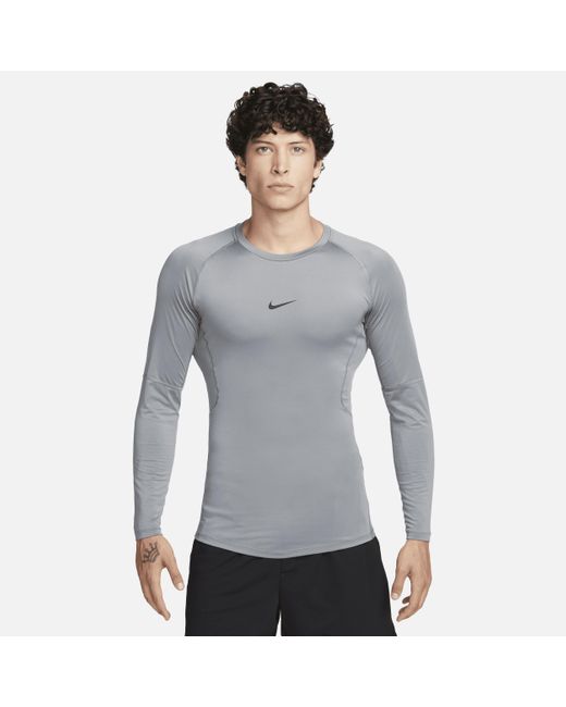 Nike Gray Pro Dri-fit Tight Long-sleeve Fitness Top for men