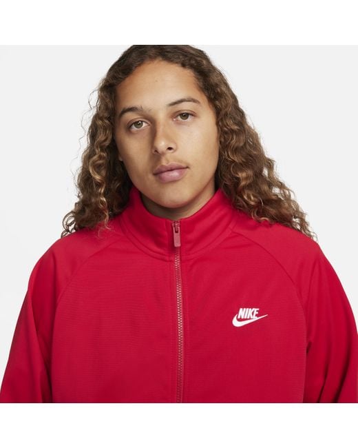 Red nike hot sale poly tracksuit