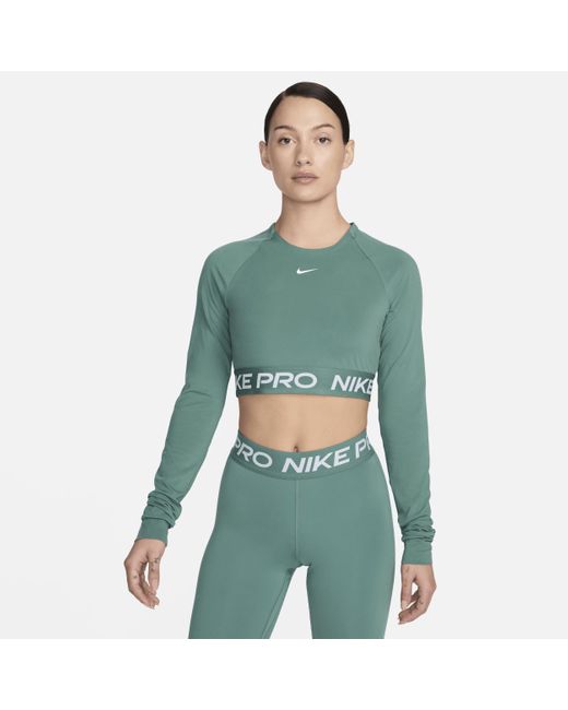 Nike Green Pro Dri-fit Cropped Long-sleeve Top
