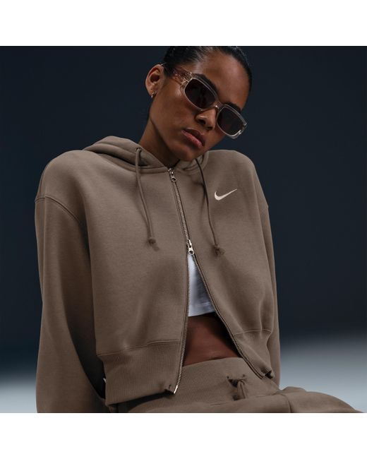 nike cropped fleece sweatshirt in earth brown