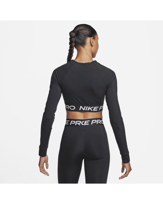 Nike Pro Dri-fit Korte Top Met Lange Mouwen in het Black