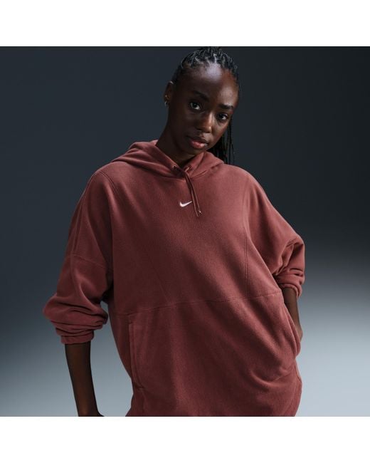 Nike Women's Red One Oversized Therma-Fit Pullover Fleece Hoodie