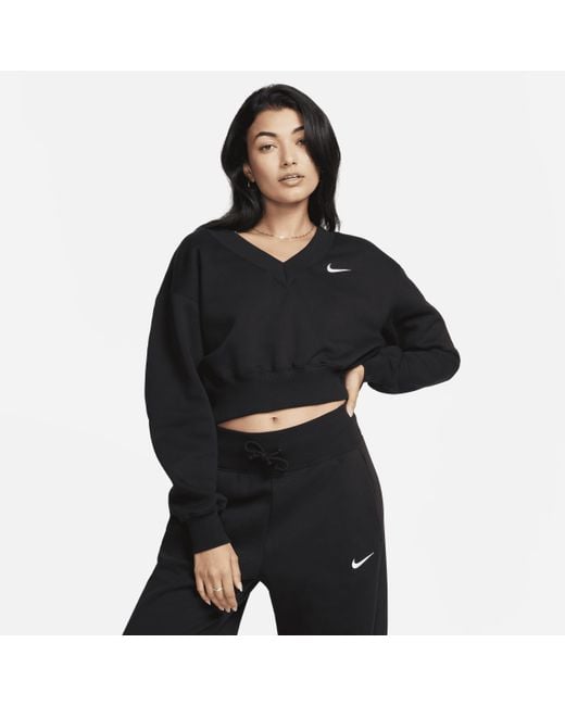 Nike Black Sportswear Phoenix Fleece Cropped V-neck Top