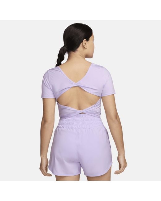 Nike Purple One Classic Dri-fit Short-sleeve Cropped Twist Top