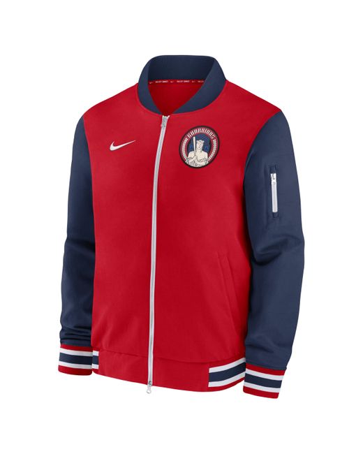 Nike Red Cleveland Guardians Authentic Collection City Connect Game Time Mlb Full-zip Bomber Jacket for men