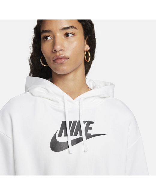 Nike Sportswear Club Fleece Oversized Crop Graphic Hoodie in White ...