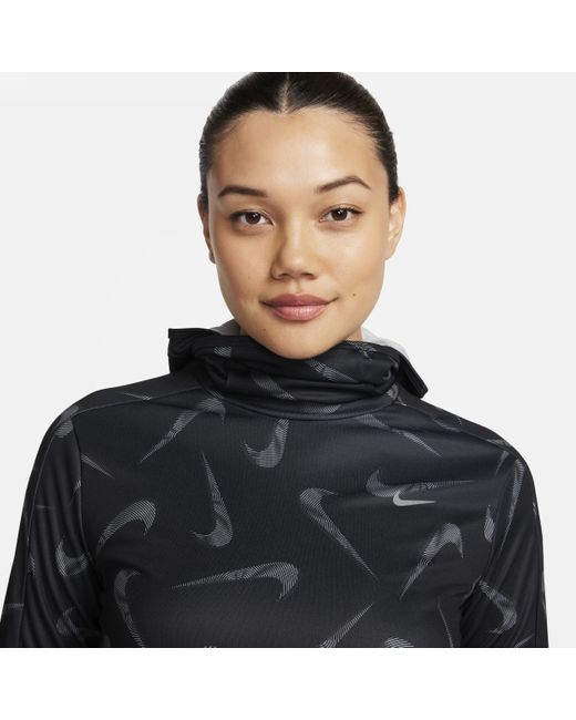 Nike Black Swoosh Hooded Printed Running Jacket Polyester