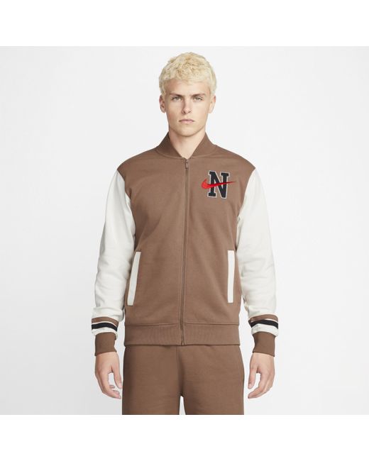 Nike Sportswear Retro Fleece Varsity Jacket Brown for Men Lyst UK