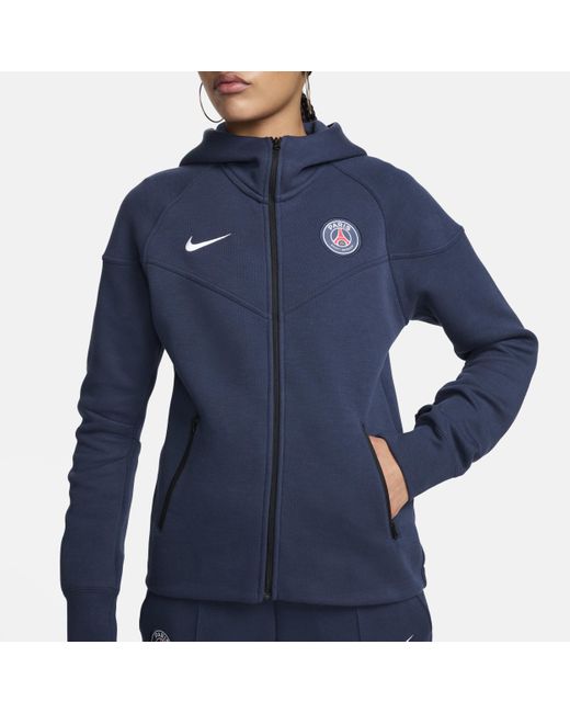 Nike Blue Paris Saint-germain Tech Fleece Windrunner Football Full-zip Hoodie 50% Sustainable Blends
