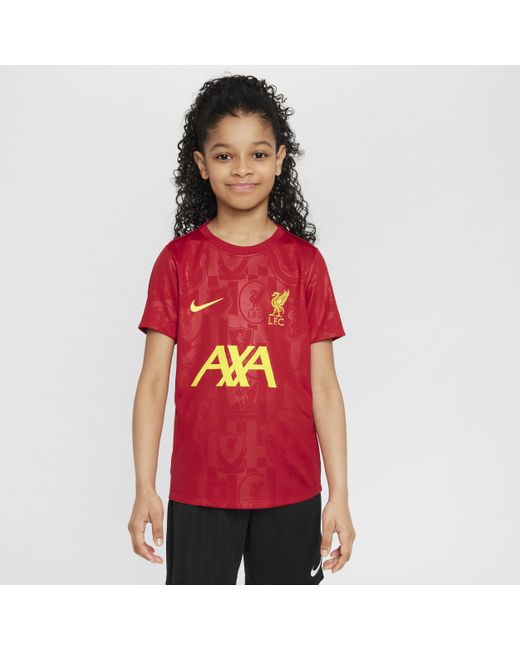 Nike Red Liverpool F.C. Academy Pro Older Kids' Dri-Fit Football Pre-Match Short-Sleeve Top