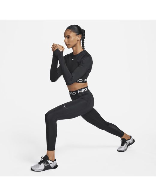 Nike Black Pro Dri-fit Cropped Long-sleeve Top