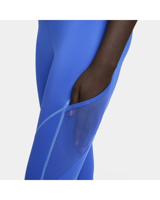 Nike Pro 7/8-legging Met Halfhoge Taille En Zakken in het Blue