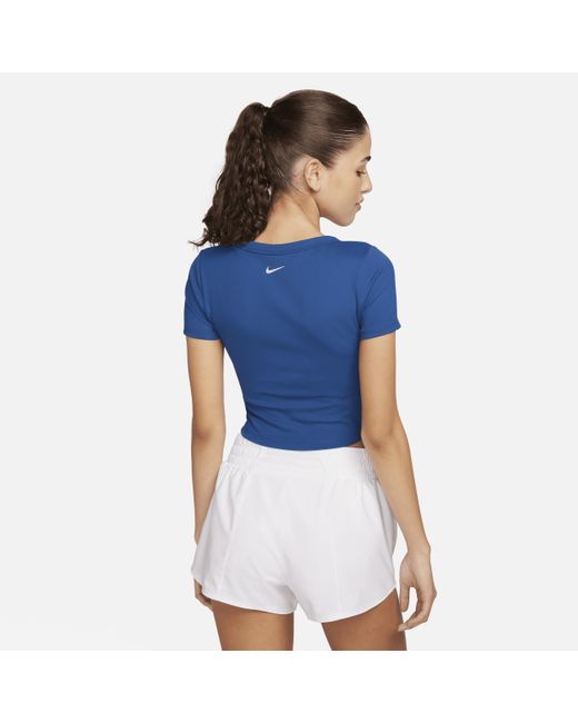Nike Blue One Fitted Dri-fit Short-sleeve Cropped Top Polyester