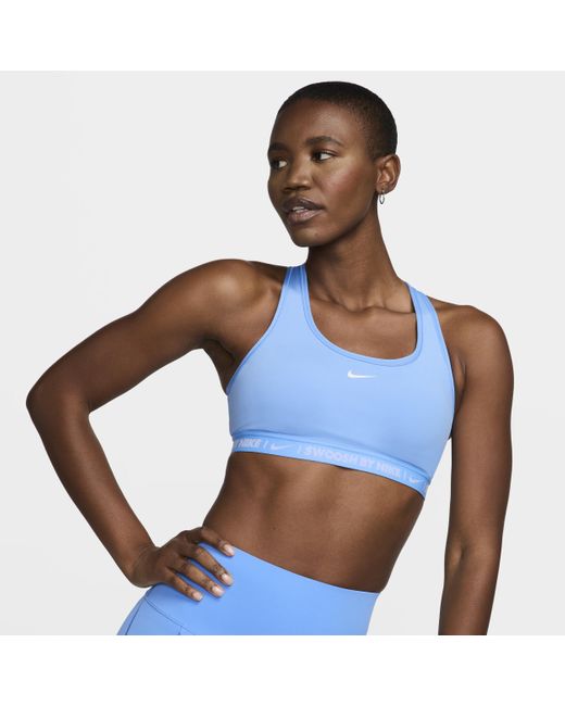 Nike Blue Swoosh Medium-support Padded Sports Bra Polyester