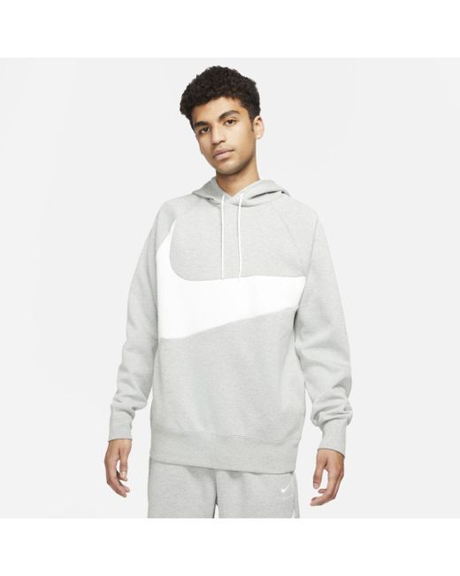 Nike Sportswear Swoosh Tech Fleece Pullover Hoodie in Grey/White (White ...