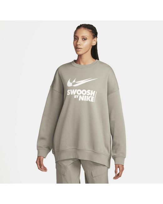 Nike Gray Sportswear Oversized Fleece Crew-neck Sweatshirt Polyester