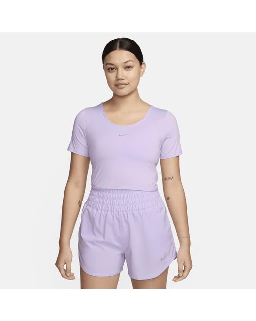 Nike Purple One Classic Dri-fit Short-sleeve Cropped Twist Top