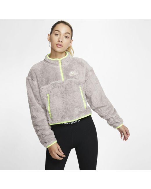 Nike Gray Sportswear Women's 1/4-zip Sherpa Fleece Crop Top (pumice) - Clearance Sale