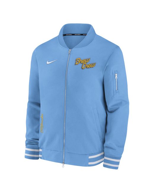 Nike Blue Milwaukee Brewers Authentic Collection City Connect Game Time Mlb Full-zip Bomber Jacket for men