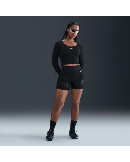 Nike Black Pro Dri-Fit Cropped Long-Sleeve Top