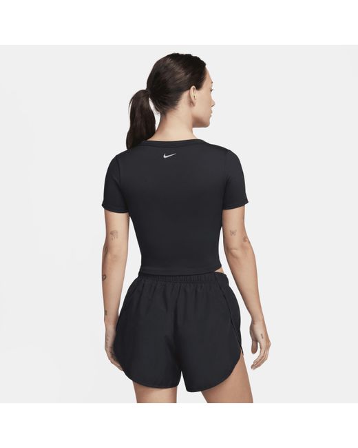 Nike Black One Fitted Dri-fit Short-sleeve Cropped Top