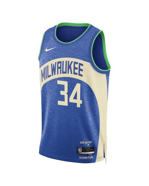 Nike Blue Giannis Antetokounmpo Milwaukee Bucks City Edition 2023/24 Dri-fit Nba Swingman Jersey 50% Recycled Polyester for men