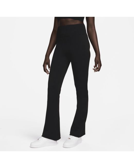 Nike Sportswear Chill Knit Strakke Broek Met Wijd Uitlopende Pijpen En Hoge Taille in het Black