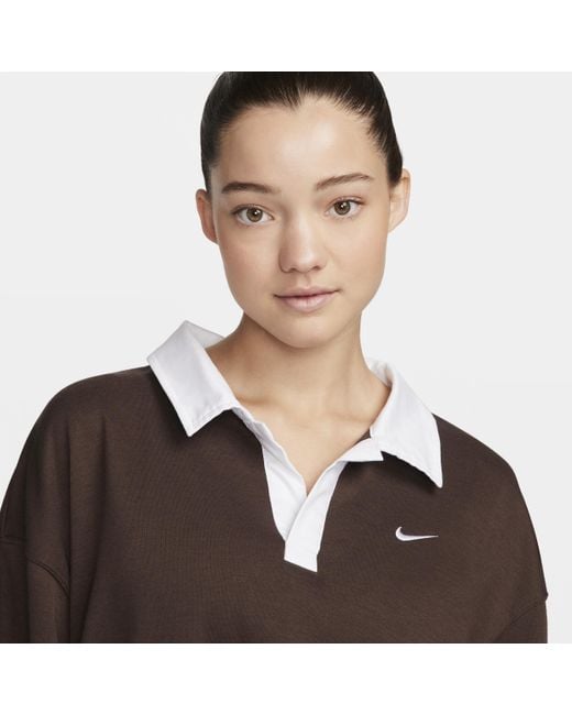 Nike Sportswear Essential Oversized Polo Met Lange Mouwen in het Brown
