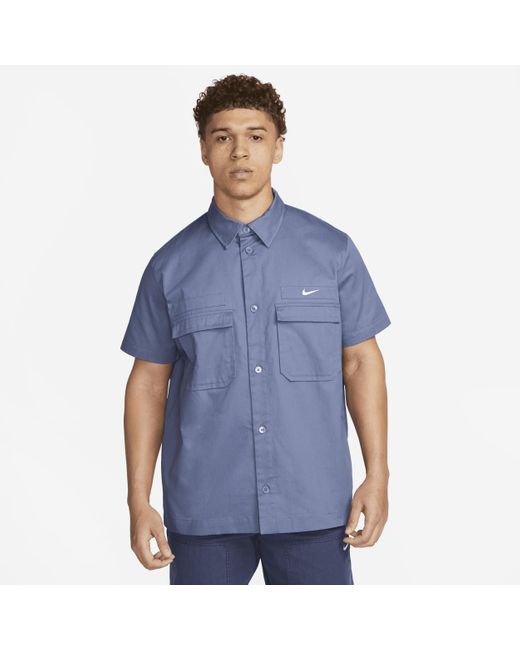 Nike Life Woven Military Short-sleeve Button-down Shirt In Blue, for ...