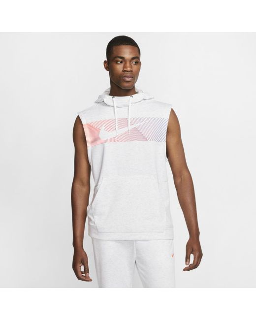 Nike White Dri-fit Sleeveless Pullover Training Hoodie for men