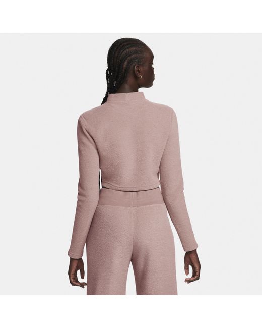 Nike Pink Sportswear Phoenix Plush Slim Mock-neck Long-sleeve Cropped Cozy Fleece Top