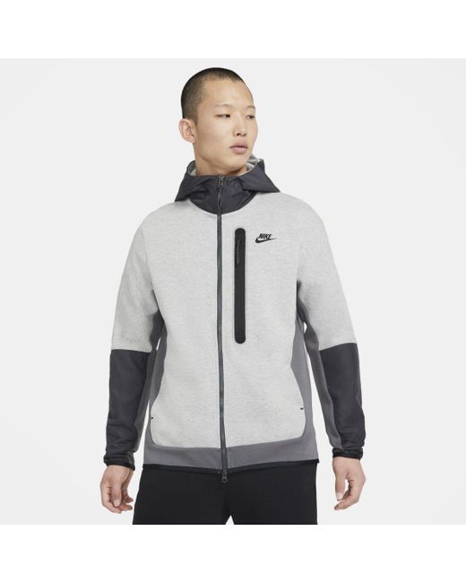 Nike Sportswear Tech Fleece Full-zip Woven Hoodie in Dark Grey Heather,Iron  Grey,Dark (Gray) for Men | Lyst