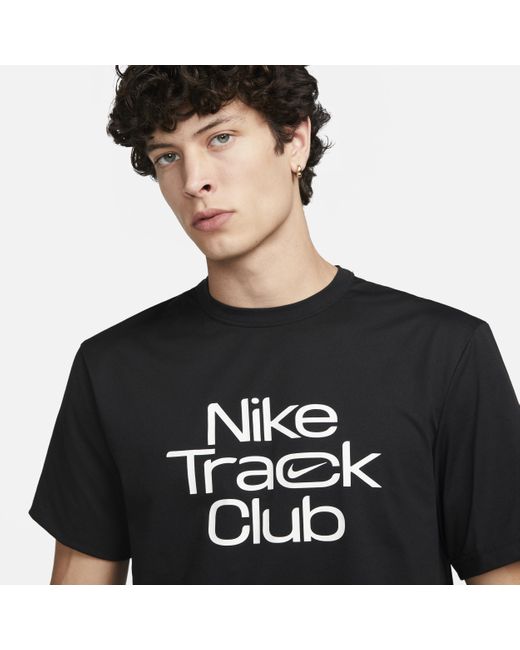 Maglia da running dri-fit a manica corta track club di Nike in Black da Uomo