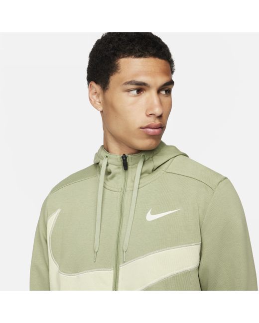 Felpa da fitness in fleece con cappuccio e zip a tutta lunghezza dri-fit di Nike in Green da Uomo