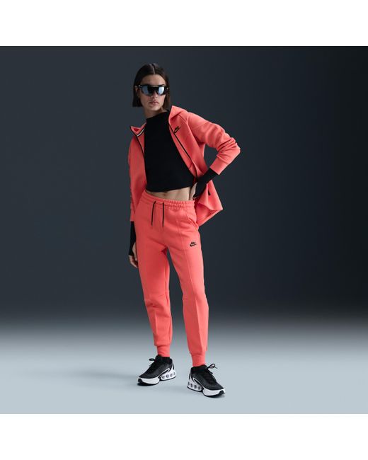 Nike Women's Red Sportswear Tech Fleece Mid-Rise Jogger Pants