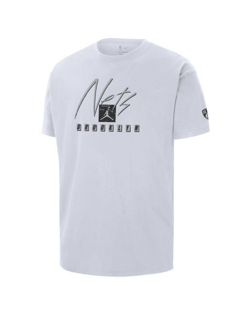 T-shirt brooklyn nets courtside statement edition jordan max90 nba di Nike in White da Uomo