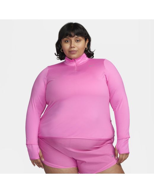 Nike Pink Dri-fit Swift Element Uv 1/4-zip Running Top (plus Size)