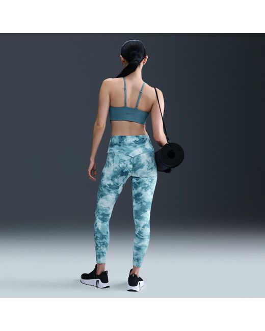Nike Blue Zenvy Gentle-Support High-Waisted 7/8 Printed Leggings