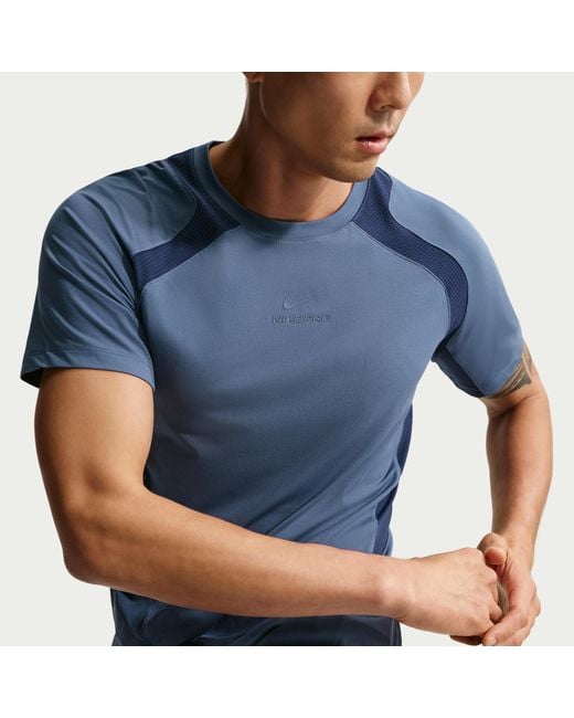 Nike Blue Pro Training Dri-Fit Adv Short-Sleeve Top for men