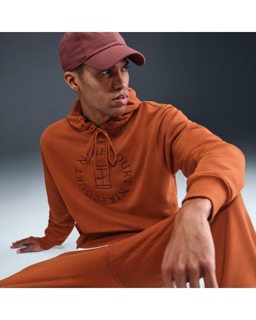 Nike Orange Court Heritage Dri-Fit French Terry Tennis Pullover Hoodie for men