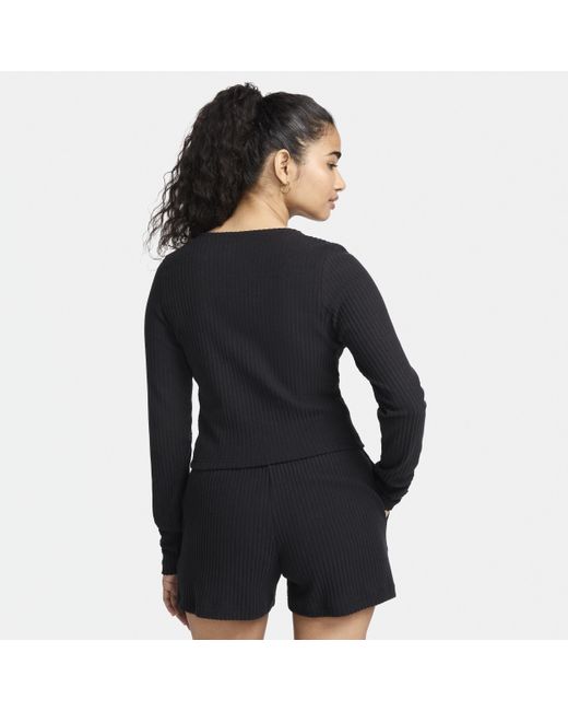 Cardigan slim a costine con zip a tutta lunghezza sportswear chill knit di Nike in Black