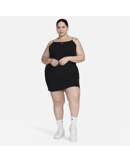 Nike Black Sportswear Chill Knit Tight Mini-rib Cami Dress (plus Size)